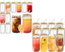 16oz Glass Cups with Bamboo Lids and Glass Straws & 20oz Can Shaped Drinking Glasses Set
