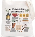 POFULL Bookaholic Book Lover Gift A Bookworms Belongings Tote Bag Librarian Gifts