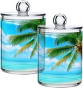 Acrylic Plastic Clear Jar with Lid, Beach Sky Palm Tree Airtight Storage Jar 2 Pack Kitchen Storage Containers for Cookie Snack Candy