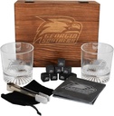 The Memory Company Licensed NCAA Wood Boxed Drinkware Gift Set - Includes 2 Premium Rock Glasses, Cooling Cubes, Tongs, and Coasters, Georgia Southern University