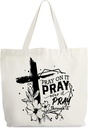 Christian Canvas Tote Bag for Women, Pray On It Pray Over It Pray Through It Faith Tote, Bible Verse Religious Gift Bag, Floral Library Book Bag, Shoulder Bag Gifts for Women Friends Colleagues -27