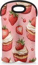 Strawberry Cream Cupcakes Wine Carrier Tote Bag 2 Bottles Cute Pink Beer Water Bottle Tote with Carry Handle Carrying Protective Holder Bag for Travel Party Picnic