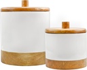 AuldHome Design Enamel/Mango Wood Lid Canisters (Set of 2); Farmhouse Rustic Minimalist Style Kitchen and Storage Containers