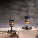 EMANUEL Yair Colorful Kiddush Cup Set for Shabbat and Yom Tov | Hand Painted Design | Metal Wine Goblet Judaica Gift (Pomegranates CAJ-3)