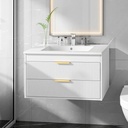 30" Bathroom Vanity Cabinet with Ceramic Sink, Wall-Mounted Floating Vanity, Integrated Sink, 2 Large Storage Drawers, with Sensor LED Light, Metal Handles, for Small Bathroom, Home, Spa, Hotel, White