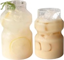 Drinking Glasses 2 Pcs Iced Coffee Glasses 440ML ＆ 250 ML Ripple Shaped Glass Cups, Vintage Tumblers Glasses Ribbed Glassware for Water, Soda, Juice, Milk