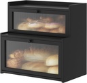 Double Layer Bamboo Bread Box for Kitchen Counter,Bread Holder,Countertop Bread Storage with Window (Black)