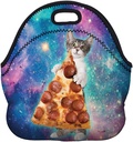 HAPPYLIVE Neoprene Lunch Bag, Cat Take Pizza, Unisex, 11.8" x 11.2" x 6.5", 8.7" Deep, Easy Zip Closure, Great for School or Work Lunches