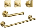 TocTen Bathroom Hardware Set, Thick Stainless Steel Bath Towel Bar Set Including Towel Rack for Bathroom+Toilet Paper Holder+3 Robe Towel Hooks Wall Mount Bathroom Accessory Set(16IN,Brushed Gold)