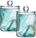 Acrylic Plastic Clear Jar with Lid, Turquoise White Golden Marble Pattern Airtight Storage Jar 2 Pack Kitchen Storage Containers for Cookie Snack Candy