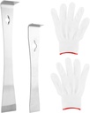 2Pcs Stainless Steel Pry Bar Scraper Set with Gloves, 6.69" and 10" Flat Pry Bar Trim Puller, Baseboard Removal Tool Nail Puller Carpentry Tools Beekeeping Hive Scraper