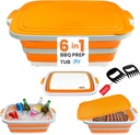 Collapsible BBQ Prep Tub with Lid - XL 4.22 GAL Folding Cutting Board & Food Basin for Outdoor Cooking, Marinating Container, Space Saving Prep Station