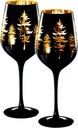 Crystal Winter Trees Black & Gold Stemmed Wine Glasses - Set of 2 - Glass Colored Vibrant Etched Forest Tree Frosted Glass, Perfect for Parties Gifts For Him Her Gift, Winter (14 OZ)