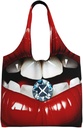 Red Lips with Diamond Canvas Tote Bag Reusable Grocery Bags Shopping Bags Large Canvas Bags with Handles