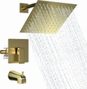 Modern Shower Faucet Set,8-Inch High Pressure Rainfall Shower Head,Complete Rain Shower System with Bathtub Spout and Rough-in Valve Trim kit(Brushed Gold)