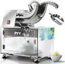PYY Snow Cone Machine - Commercial Ice Crusher Shaver, Electric Crushed Shaved Snowcone Maker, 440LBS/H 1400RPM All-Copper Motor, Stainless Steel Full Body, Dual Blades, Acrylic Box and Drain Pipe