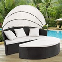 Devoko Patio Furniture Outdoor Round Daybed with Retractable Canopy Wicker Rattan Separated Seating Sectional Sofa for Patio Lawn Garden Backyard Porch