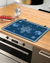 Christmas Countertop Burners Protection Mats for Kitchen, Snowflakes Stripes Winter Blue Rubber Stove Top Cover Mat, Heat Proof Mats Cooktop Cover for Counter Dish Drying Mat, 24"x21"