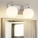 Emak Globe Bathroom Light Fixtures, Brushed Nickel Vanity Lights with Milk Glass Shade, Modern 2-Light Bathroom Vanity Lights Over Mirror, VL118-BN-ML-2