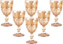Vintage Wine Glasses Set of 6, 10 Ounces Colored Glass Water Goblets, Unique Embossed Pattern High Clear Stemmed Glassware Wedding Party Bar Glass Drinking Cups Floral Amber