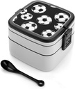 Soccer Balls Footballs Portable Bento Box with Handle 2 Compartment Leak-Proof Stackable Lunch Box for Work Picnic Camping