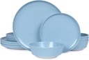 Webbylee 12-Piece Melamine Dinnerware Set for 4 – Unbreakable Plates & Bowls, Lightweight, Two-Tone Blue & Beige, Ideal for Family Meals, Camping, Picnic, Parties