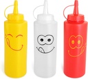 New Star Foodservice 28560 Smiley Faces Squeeze Bottle Set, Plastic, Red, Yellow, and Clear, 12 oz