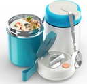 2PCS Food Soup Container Lunchbox - Adult Stainless Steel Thermo Food Jar,for Hot Cold Width Mouth with Spoon Food Hydroflask,Bottle Leak Proof Hot Food Storage Outdoor Camping Blue Green+White