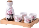 Sake Set Sake Mug Set 6 Japanese Sake Set with Multifunction Wood Tray Traditiol Hand-Painted Japanese Pottery Hot Saki Drink Kit Suitable for 4 People Whiteuseful