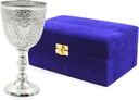 6" Royal Handmade Engraved Silver Plated Brass Wine Goblets With Velvet Box - Chalice Goblet Communion Cup, Renaissance Royal Goblet of King Arthur, Roman Chalice Christmas Gift (Blue Velvet Box)