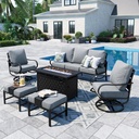 Sophia & William Patio Furniture Sets with 45" Gas Fire Pit Table for 7 Outdoor Conversation Sets 6 Pcs, 2 x Swivel Cushioned Sofa Chairs, 1x3-Seat Sofa, 2xOttomans for Backyard Poolside Grey