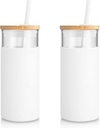 Tronco 20 oz Glass Tumbler with Lid and Straw, Iced Coffee Cup and Smoothie Cup with Bamboo Lids & Protective Silicone Sleeve, Dishwasher Safe, BPA-Free, Glass Cup 2 Pack