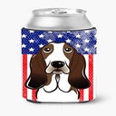 Caroline's Treasures BB2173CC American Flag and Basset Hound Can or Bottle Hugger Cooler Washable Drink Sleeve Collapsible Beverage Insulated Holder, Can Hugger, Multicolor