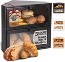 Corner Bread Box for Kitchen Countertop - New 2025 Airtight Design - Extra Large, Double Layer Black BreadBox, Vintage Storage for Homemade Bread, Under Cabinet Organizer