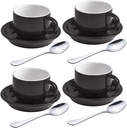 homEdge Premium Espresso Shot Cups and Saucers Set with Espresso Stainless Steel Spoons - 2.5 oz, Set of 4, Black