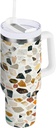 30 oz Tumbler With Handle and Straw Lid, Stainless Steel Vacuum Insulated Tumbler for Water, Iced Tea or Coffee, Easy to Clean (Colorful Terrazzo)