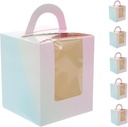 SECFOU 50pcs Window Cake Boxes Handle Small Dessert Packaging for Muffins and Mousse Portable Bakery Boxes for Parties and Events