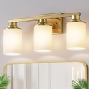 DORESshop 17 Inch Bathroom Light Fixtures, 3-Light Brass Bathroom Lighting Fixtures Over Mirror with Milk Glass Shade, Vanity Lights for Living Room Bedroom
