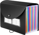 Sooez 24 Pockets Expanding File Folder with Blank Labels, According File Organizer with Expandable Cover, Desktop Accordion Folders Letter A4 Paper Document Storage Organizer, Black