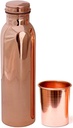 Pure Copper Water Bottle with 1 Copper Glass Drinkware Set Pack of 2 (1000 ML Bottle, 300 ML Glass)
