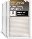 Filtrete 20x25x1 AC Furnace Air Filter, MERV 5, MPR 300, Capture Unwanted Particles, 3-Month Pleated 1-Inch Electrostatic Air Cleaning Filter, 6-Pack (Actual Size 19.69x24.69x0.81 in)