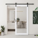 JUBEST 36x84 in Mirror Barn Door and 6.6FT Sliding Door Hardware Kit Included, White Full Length Mirror, Solid Wood Panel Covered with Water-Proof PVC Surface, No Assembly Required