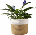 Cotton Rope Plant Basket Modern Hand Woven Planter for 8 Inch Flower Pot Floor Indoor Planters Foldable Storage Organizer Basket Rustic Home Decor White Stitching Khaki W 8.5" x H 7.5"