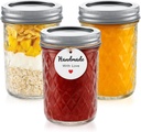 3 Pack 8 oz Mason Jars with Lids, Regular Mouth Leak-Proof Airtight Lids - Glass Canning Jars for Food Storage, Overnight Oats, Pickling & Preserving (Dishwasher Safe)