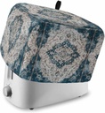 Boho Flower Blue Gray Toaster Cover 2 Slice, Kitchen Appliance Covers with Pocket & Loop, Retro National Floral Textured Polyester Bread Machine Covers Dust & Fingerprint Protection