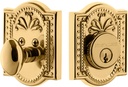 Nostalgic Warehouse 715121 Meadows Plate Single Cylinder Deadbolt Meadows Door Knob in Unlacquered Brass,