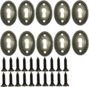 Oval Stamped Antique Brass Decorative Keyhole Cover Plate, Keyhole Escutcheon Plate for Cabinet, Door, Dresser, Drawers, Desk Furniture Hardware 10 Pack