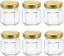 HARFINGTON 6pcs Hexagon Glass Honey Jars 1.5oz Small Mini Honey Jar Container with Gold Lids for Wedding Party Favors Bridal Shower