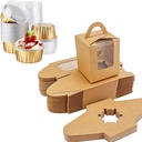 EUSOAR 50pcs 5oz Muffin Liners& Kraft Cupcake Boxes, Single Cupcake Boxes Holders Containers Muffin Gift Boxes, Aluminum Foil Baking Cups Holders with Lids for Wedding Birthday Party Cake Treats