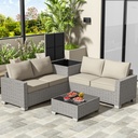 4-Seater All-Weather Outdoor Patio Furniture Set with Storage & Table, L-Shaped Sectional Sofa & Corner Couch - PE Rattan Wicker Outdoor Conversation Set, 350 lbs Capacity
